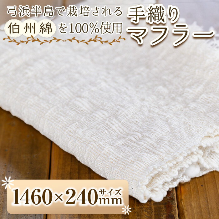 伯州綿マフラー(1枚) 国産 日本製 白 ホワイト 綿100％ 手紡ぎ 手織り 【sm-BC001】【浜っ子】