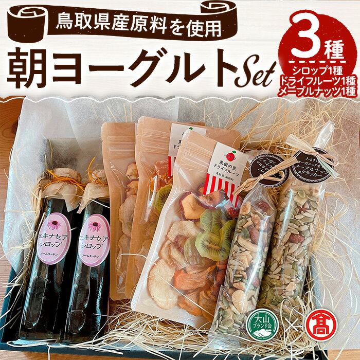 朝ヨーグルトセット(3種) 鳥取県 南部町産 ナッツ エキナセアシロップ ドライフルーツ メープルナッツ 朝食 食品 セット 詰め合わせ 低温乾燥 ヘルシー 果物 果実 ギフト 贈答 プレゼント 【T-DE4】【大山ブランド会】
