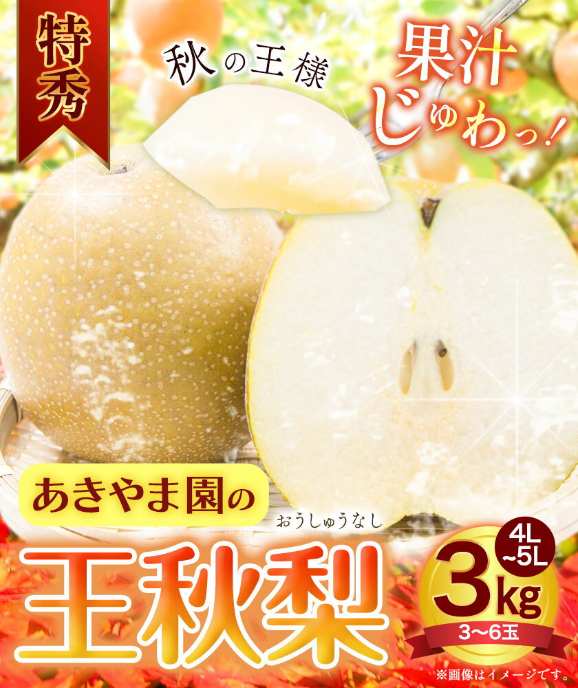 【ふるさと納税】梨 王秋梨 (特秀) 3kg 4L〜5Lサイズ 3〜6玉入り あきやま園 《2025年11月上旬〜2026年1月中旬末頃より出荷予定》鳥取県 八頭町 送料無料 なし フルーツ 果物 旬 梨 お取り寄せフルーツ サムネイル2