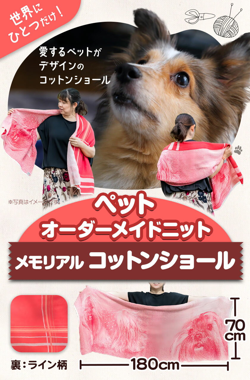 【ふるさと納税】ペットオーダーメイドニット メモリアルコットンショール（ライン柄）有限会社 三浅あみものセンター《90日以内に出荷予定(土日祝除く)》鳥取県 八頭町 ペット写真 思い出 オーダーメイド オリジナルショール マフラー サムネイル2