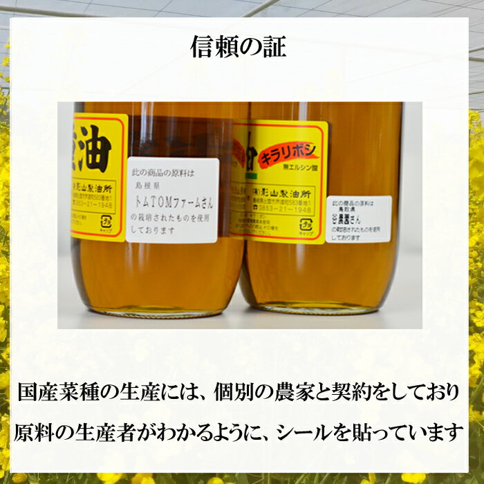 【ふるさと納税】「出雲の菜種油」中2本セット | なたね 油 あぶら 高級 人気 おすすめ 調理 料理 オイル ギフト 国産 お取り寄せ 島根県 サムネイル3