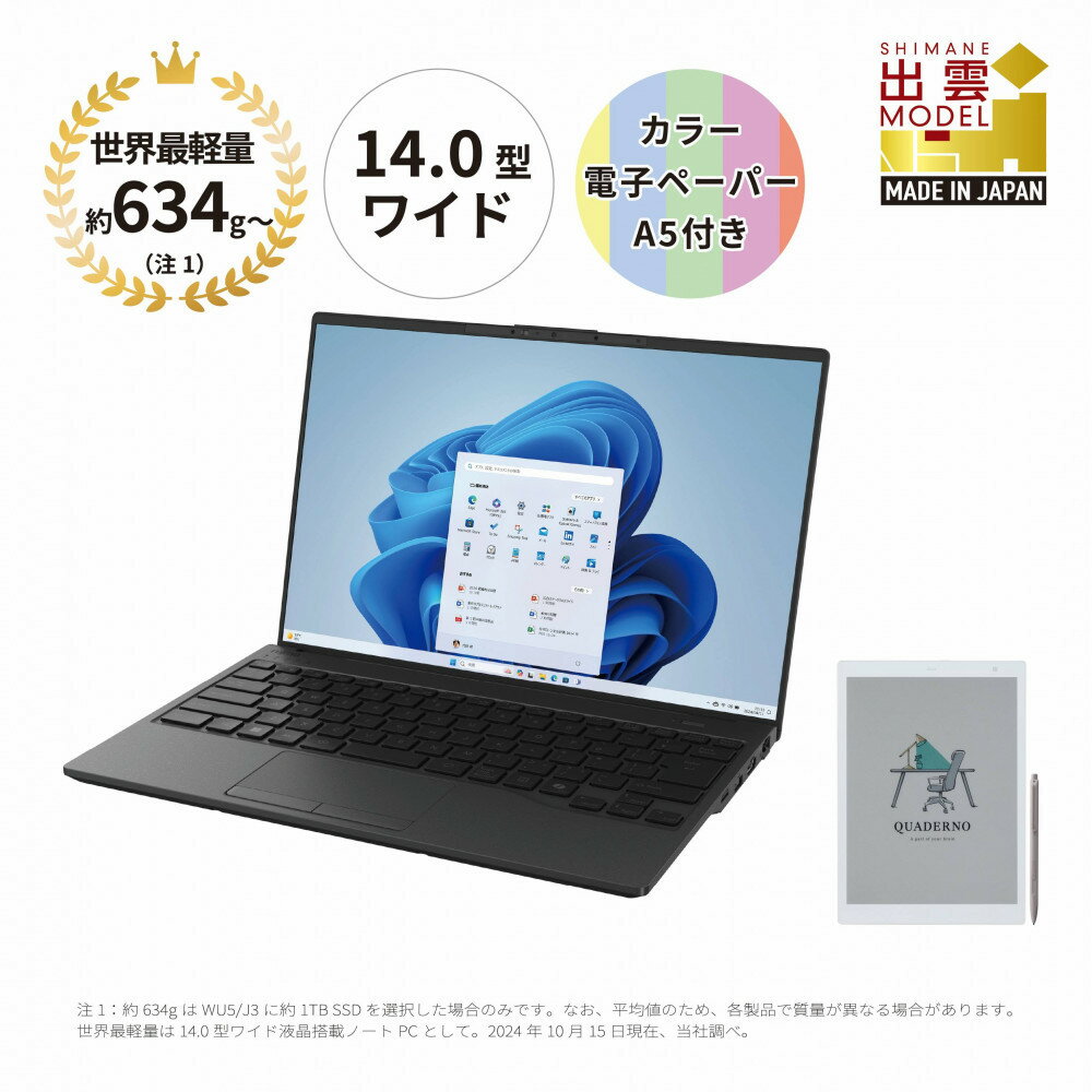 ノートパソコン 富士通 LIFEBOOK WU5/J3 Windows11 Ultra7 155U メモリ16GB 約1TB SSD Office有り カラー電子ペーパーセット