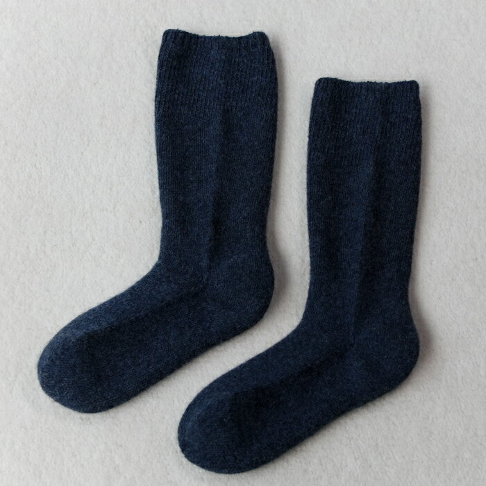 ひつじ飼いが作る ウールソックス 靴下 くつした ソックス 厚手 フリーサイズ 紡毛糸 ネイビー 紺色 羊 レディース メンズ 男女兼用 温活 冷え性 かわいい 島根県 大田市