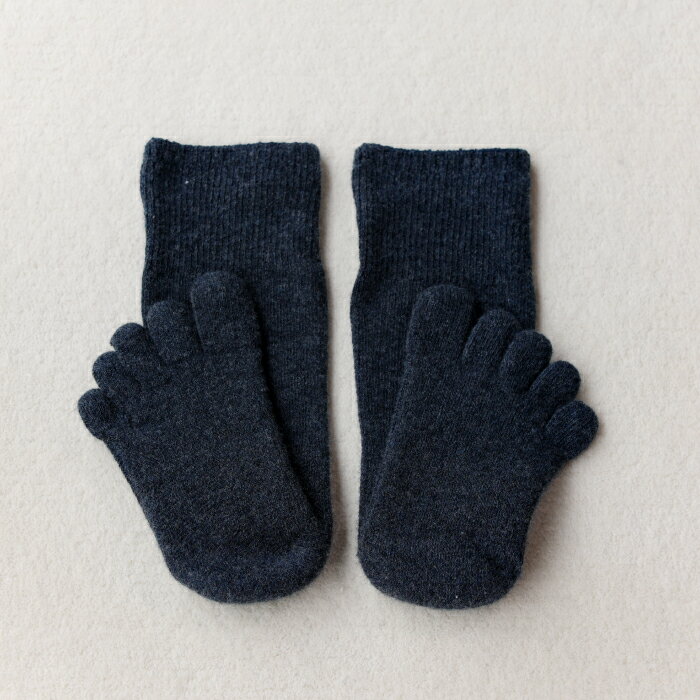 ひつじ飼いが作る 5本指 ウールソックス Lサイズ 25.5cm～28cm 靴下 くつした ソックス 厚手 総パイル 紡毛糸 ネイビー 紺色 羊 レディース メンズ 男女兼用 温活 冷え性 かわいい 島根県 大田市