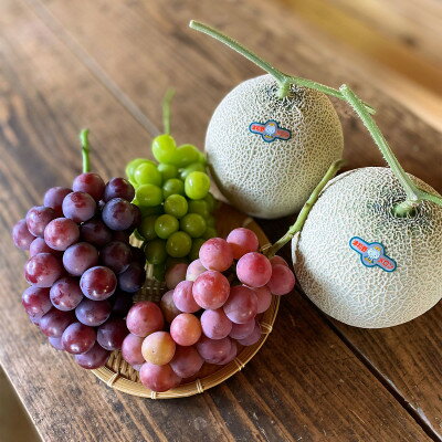 【ふるさと納税】【2026年9月より順次発送・先行予約】アールスメロン2L2玉+ぶどう3種のフルーツ堪能セット【配送不可地域：離島】【1553256】 サムネイル2