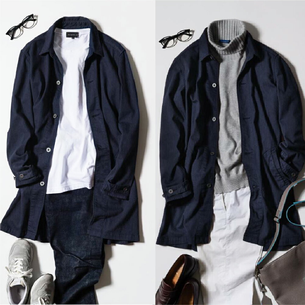 【ふるさと納税】【サイズ・カラー選択可】《ONO＋8186》藤巻百貨店別注 倉敷デニムコート ネイビー・カーキ M・Lサイズ ショップコート ロングシーズン ジャケット 衣類 ファッション アウター 岡山県 倉敷市送 料無料 サムネイル2