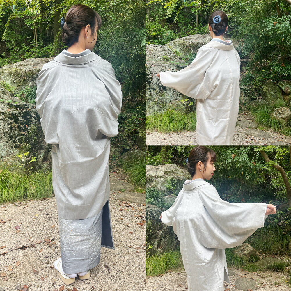 【ふるさと納税】＜選べるカラー＞つぼ袖羽織（フリーサイズ：着丈 約95cm/裄：約75cm/衿幅：約11cm/袖付：約53cm）《カラー：テンセルグレー・テンセルライトグレー・テンセルベージュ》 羽織 シルク デニム ファッション 男女兼用 岡山 倉敷 サムネイル3