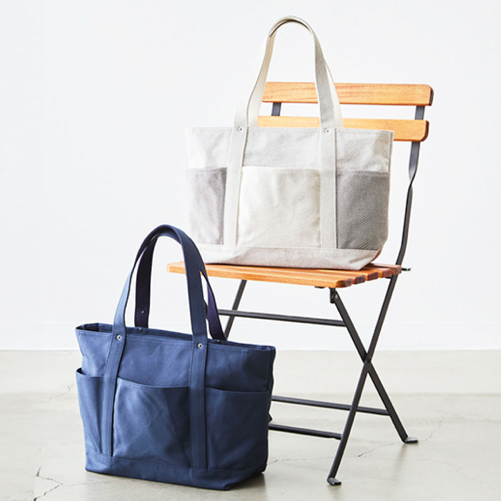 【ファクトリエ】選べるカラー 6ポケット 帆布 トート かばん カバン 鞄 トートバッグ オフホワイト・ネイビー コットン100% 綿 8号帆布 倉敷帆布 はんぷ 平織り A4サイズ 収納 シンプル ファッション 日本製 岡山県 倉敷市 送料無料