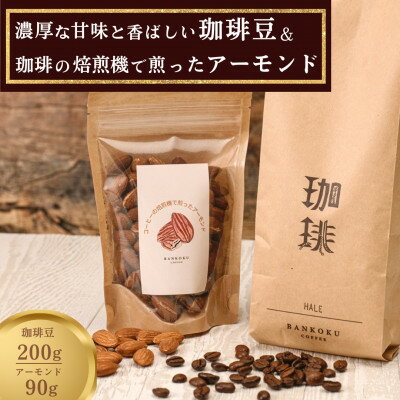 濃厚な甘味と香ばしい珈琲200g豆とコーヒーの焙煎機で煎ったアーモンド90g_ コーヒー 珈琲 飲料 中深煎り ブラジルコーヒー豆 珈琲豆 豆 ブレンド アーモンド ギフト プレゼント セット 岡山県 津山市 送料無料 【1408484】