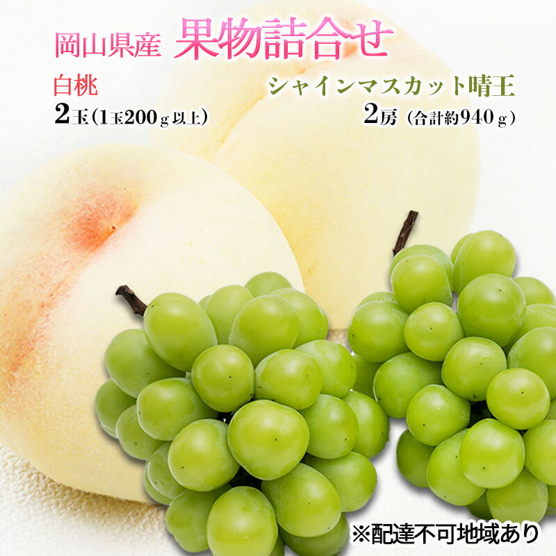 桃 ぶどう 2026年 先行予約 果物詰合せ 白桃 2玉（1玉200g以上） シャイン マスカット 晴王 2房（合計約940g）化粧箱入り 岡山県産 国産 フルーツ ギフト 果物類 セット 　お届け：2026年7月上旬～2026年8月上旬