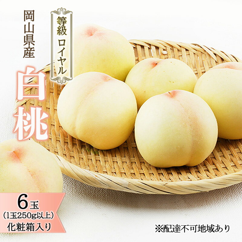 桃 2026年 先行予約 白桃 6玉（1玉250g以上）等級： ロイヤル 化粧箱入り もも モモ 岡山県産 国産 フルーツ 果物 ギフト 最高等級品 糖度12.0度以上 芳潤な香り贈答用 果汁滴る 　お届け：2026年7月上旬～2026年8月上旬
