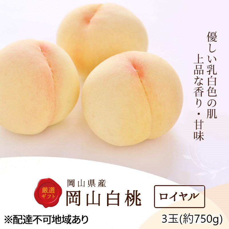 桃 2026年 先行予約 白桃 3玉(約750g)等級：ロイヤル 化粧箱入り もも モモ 岡山県産 国産 フルーツ 果物 セット ギフト　お届け：2026年7月上旬～2026年8月下旬