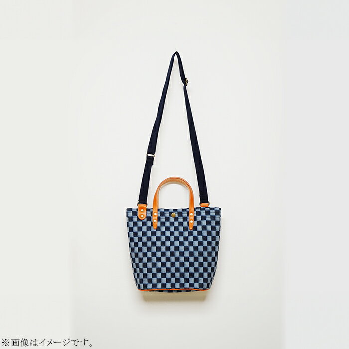 【ふるさと納税】ファッション 雑貨 日用品 バッグ 市松柄 デニム トートポシェット 鞄 かばん 小物 カバン 井原 市松デニム生地のトートポシェット 【市松ライト革ブラウン】 サムネイル3