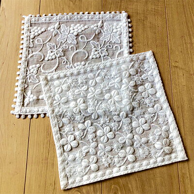 白いタオルレースハンカチ2枚組 民芸品 工芸品 小物 雑貨 ファッション 刺繍