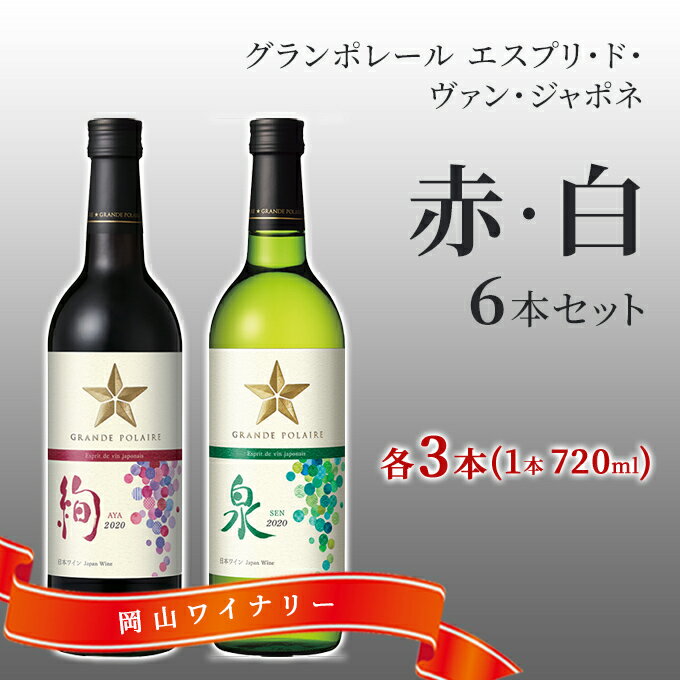ワイン グランポレール エスプリ ド ヴァン ジャポネ 絢 -AYA-、泉 -SEN- 赤・白 6本セット（各1本 720ml）赤ワイン 白ワイン サッポロビール 岡山ワイナリー ワインセット 国産ワイン 家飲み