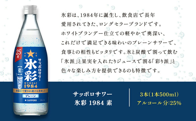 【ふるさと納税】サッポロサワー 氷彩1984 素 25度 びん500ml 3本セット サワー 岡山 お酒 洋酒 リキュール類 アルコール サムネイル3