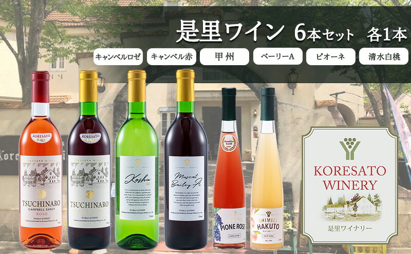 【ふるさと納税】是里 ワイン 果実酒 キャンベルロゼ キャンベル赤 甲州 ベーリーA ピオーネ 清水白桃 各1本 岡山 赤磐市 お酒 サムネイル2