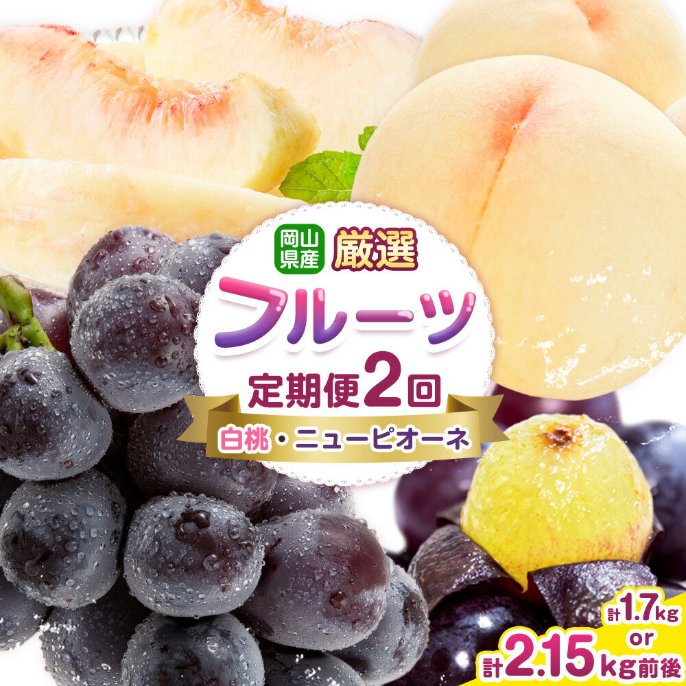 岡山県産 厳選 フルーツ 定期便 2回 白桃 ニューピオーネ 選べる 計1.7kg前後 計2.15kg前後 株式会社藍《2026年7月上旬-9月末頃出荷》 岡山県 浅口市 岡山県産 白桃 桃 ニューピオーネ 種無し 旬 フルーツ 果物 くだもの 送料無料 【配送不可地域あり】