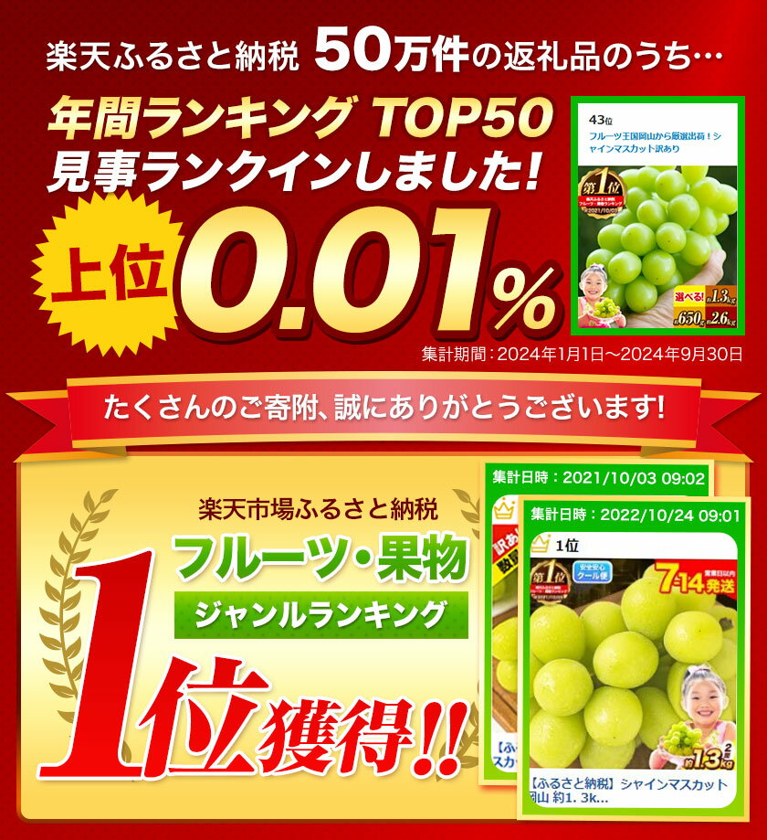 【ふるさと納税】【2026年発送 先行予約開始！】★ランキング1位★ シャインマスカット 約650g〜 2kg 選べる内容 《9月上旬-11月中旬頃出荷》 シャインマスカット 岡山 矢掛 マスカット 定期便 人気 期間限定 ぶどう ブドウ 旬 果物 フルーツ 送料無料 高評価 サムネイル3