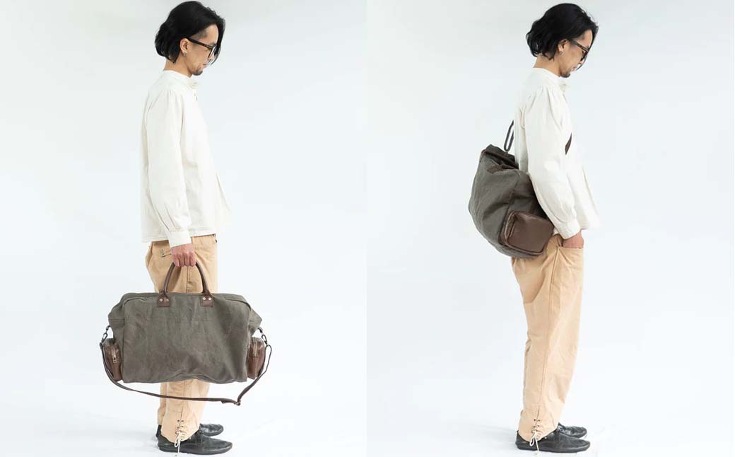 【ふるさと納税】シカ革ボストンバッグ （鹿革+帆布）Z-UY-A07A サムネイル2