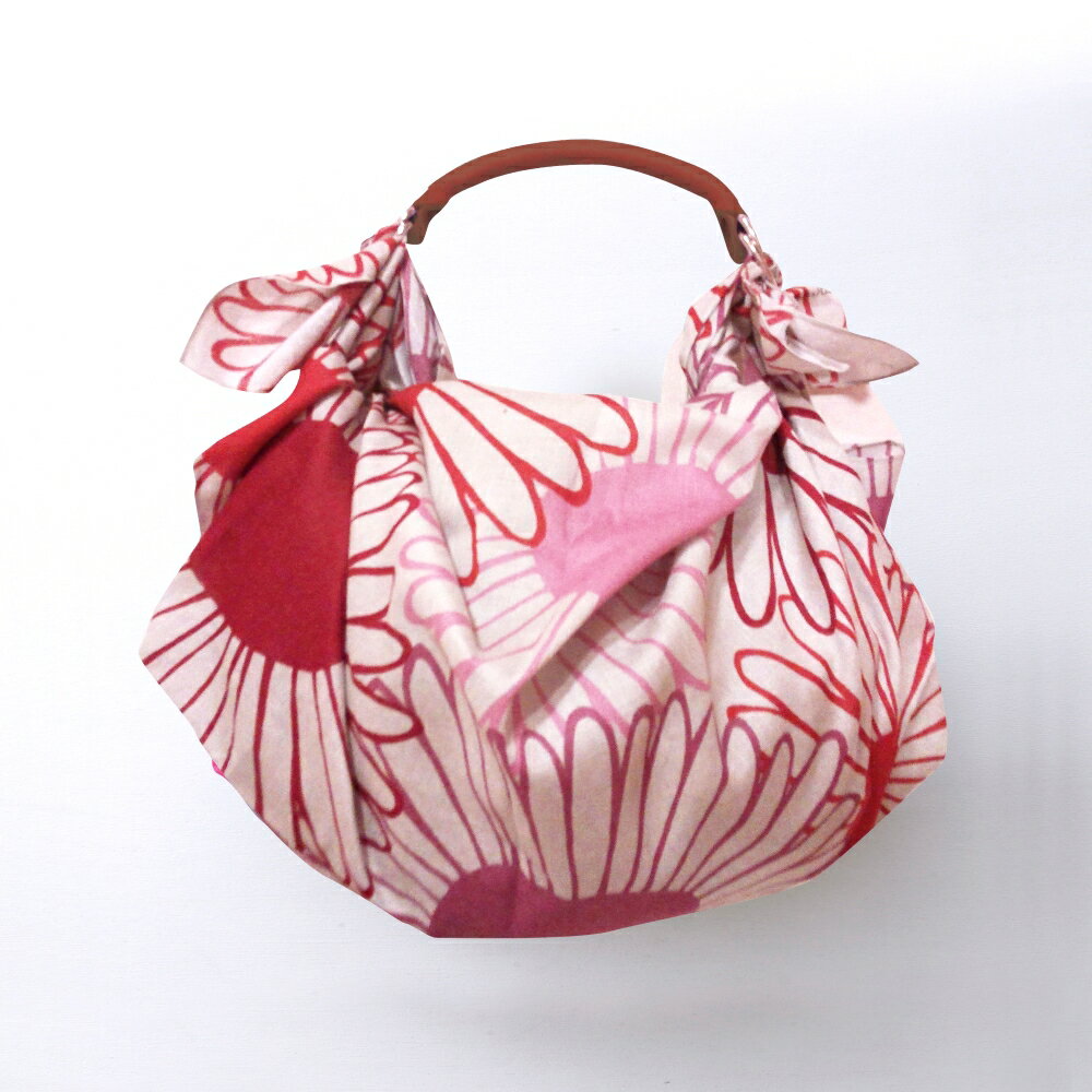 【ふるさと納税】ウオーク社 手縫いふろしきハンド きせかえバッグセットM( ヒラソル /ピンク) (ハンドル色：アカ)風呂敷 ふろしきバッグ バッグ ハンドル 持ち手 取っ手 シビラ おしゃれ かわいい 可愛い ギフト プレゼント 送料無料 広島県 呉市 サムネイル2