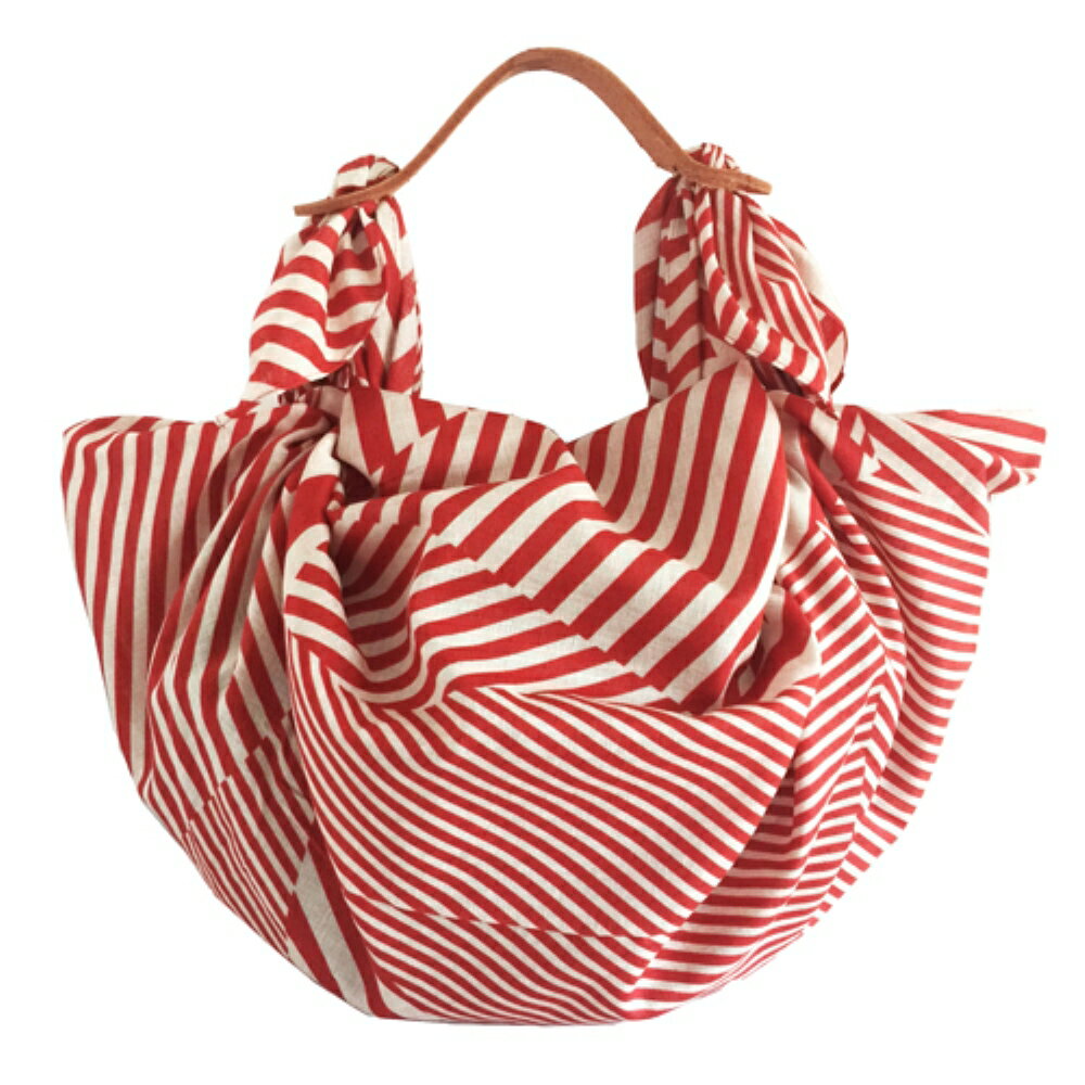 【ふるさと納税】ウオーク社 ふろしきハンドライトセットM（ストライプ/レッド）（ハンドル色：キャメル）風呂敷 ふろしきバッグ バッグ ハンドル 持ち手 取っ手 KONOMI おしゃれ かっこいい かわいい 可愛い ギフト プレゼント 送料無料 広島県 呉市 サムネイル2