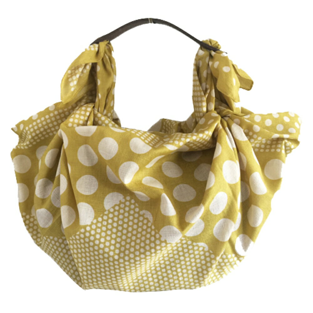 【ふるさと納税】ウオーク社 ふろしきハンドライトセットM（ ポルカドット / イエロー ）（ハンドル色：ブラウン）風呂敷 ふろしきバッグ バッグ ハンドル 持ち手 取っ手 KONOMI おしゃれ 可愛い かわいい ギフト プレゼント 送料無料 広島県 呉市 サムネイル2