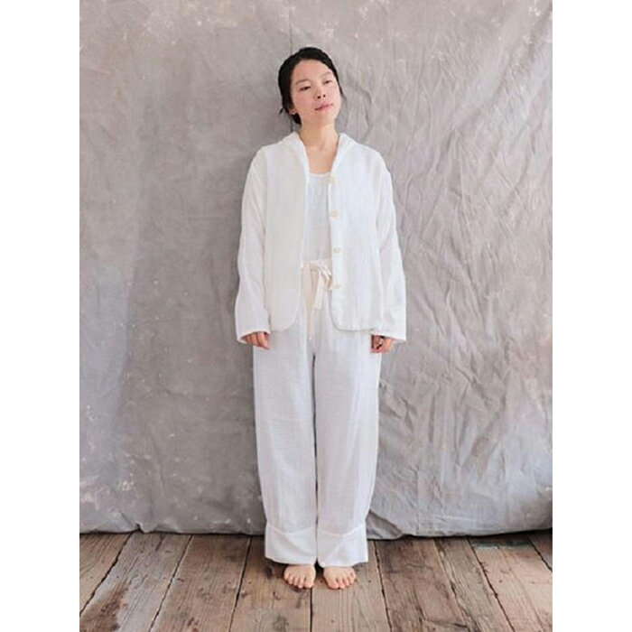 【ふるさと納税】すやすやパジャマ　 ダブルガーゼ・パジャマ上下　柄：白 | 寝巻 オーガニック 肌に優しい ガーゼ ホワイト 国産 おすすめ 広島県 尾道市 サムネイル2
