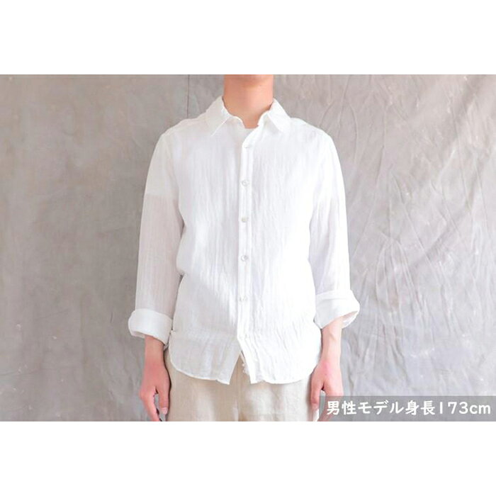 【ふるさと納税】襟付き オーガニックコットン100％ダブルガーゼ・ユニセックスシャツ　Mサイズ／太いストライプ | 男女兼用 柔らかい 肌に優しい シャツ ゆるシャツ トップス おすすめ 広島県 尾道市 サムネイル3