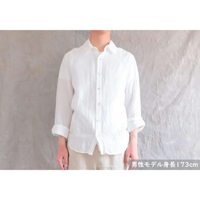 【ふるさと納税】襟付き オーガニックコットン100％ダブルガーゼ・ユニセックスシャツ　Lサイズ／白 | 男女兼用 柔らかい 肌に優しい シャツ ゆるシャツ トップス おすすめ 広島県 尾道市 サムネイル3