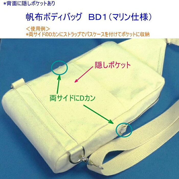 【ふるさと納税】帆布ボディバッグ　BD1（マリン仕様）[尾道 帆布鞄 彩工房] | 尾道 はんぷ バッグ かばん 特産品 シンプル ファッション 送料無料 人気 おすすめ 広島県 尾道市 サムネイル3