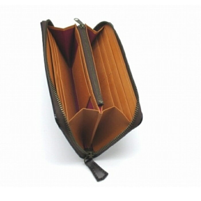 【ふるさと納税】革工房いんのしまコードバンラウンド長財布濃茶 | 革工房いんのしま コードバン革 長財布 サムネイル2