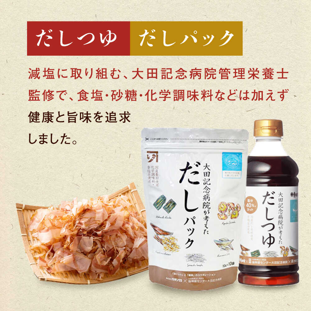 【ふるさと納税】調味料 詰合せセット 大田記念病院が考えただし（つゆ500ml×2本・パック10g×10袋入）・有機醤油濃口300ml×1本 調味料 だし 管理栄養士監修 減塩 有機大豆 有機小麦 生（き）醤油 広島県福山市/寺岡有機醸造株式会社[BADT001] サムネイル3