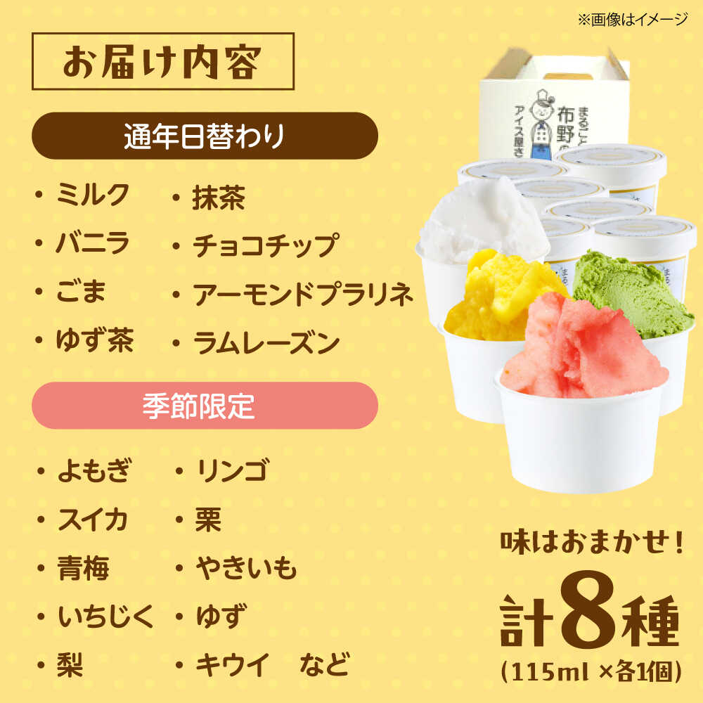 【ふるさと納税】 アイスクリーム 酪農野菜農家のジェラート 8個入 アイス アイスクリーム ジェラート ミルク バニラ バニラアイス カップアイス ラムレーズン 抹茶 チョコチップ ごま ゆず茶 酒粕 お取り寄せ ギフト 食べ比べ スイーツ 三次市/布野特産センター[APBA003] - 画像3