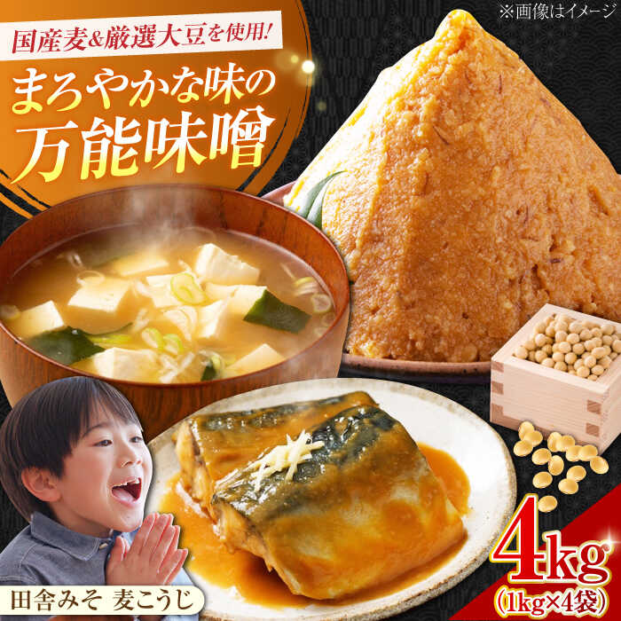 【創業明治28年の伝統の味】田舎みそ 麦こうじ 1kg×4袋 安心 安全 料理 味噌 みそ 麦みそ 合わせ味噌 味噌汁 みそ汁 セット 詰め合わせ 発酵 加工食品 調味料 大豆 広島県産 人気 送料無料 江田島市/瀬戸内みそ高森本店[XBW001] 【7日以内発送】