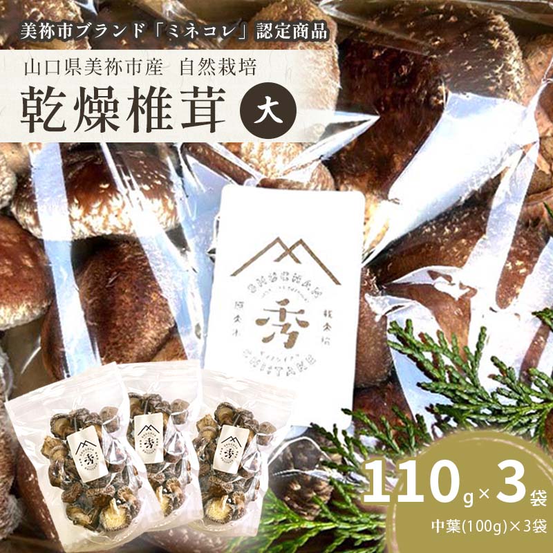 乾燥椎茸 食感も香りもおいしい しいたけ 乾燥 袋(大) 中葉(110g入り)×3袋セット ｜ 乾燥椎茸 椎茸 しいたけ きのこ 乾燥 中葉 肉厚 和食 洋食 料理 出汁 手土産 特産品 山口県 美祢市 美祢