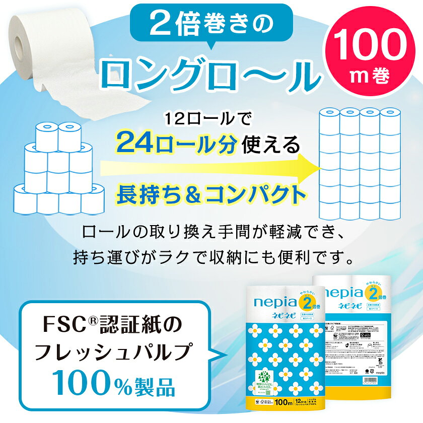 【ふるさと納税】ネピアネピネピトイレットロール2倍巻き12ロールシングル　100m(6パック)　無香料_ 送料無料 トイレットペーパー ロングロール 生活用品 まとめ買い 生活雑貨 日用品 消耗品 ネピア ネピネピ メーカー シングル 人気 おすすめ 徳島 【1435459】 - 画像3