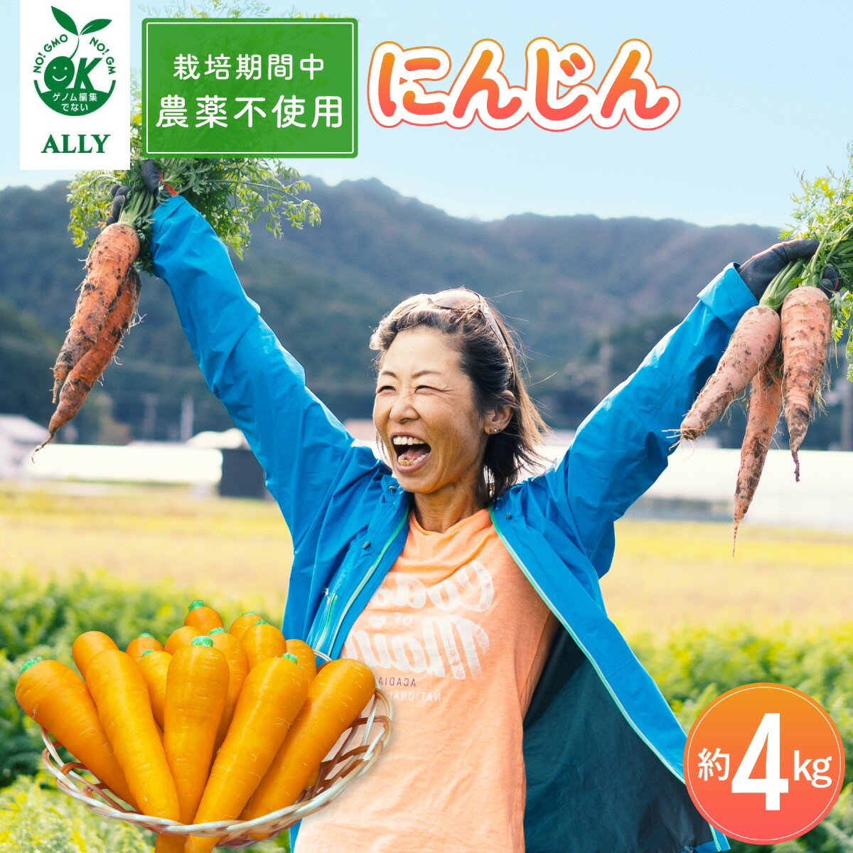 人参 約4kg 栽培期間中 農薬不使用 にんじん ニンジン 野菜 カロテン 食物繊維 栽培期間中農薬不使用