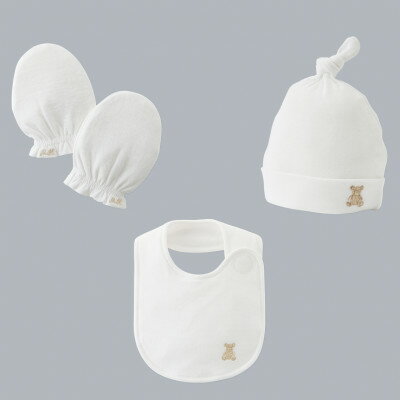 ミキハウス【ゴールドレーベル】海島綿フード・ミトン・スタイ 3点セット【1694956】