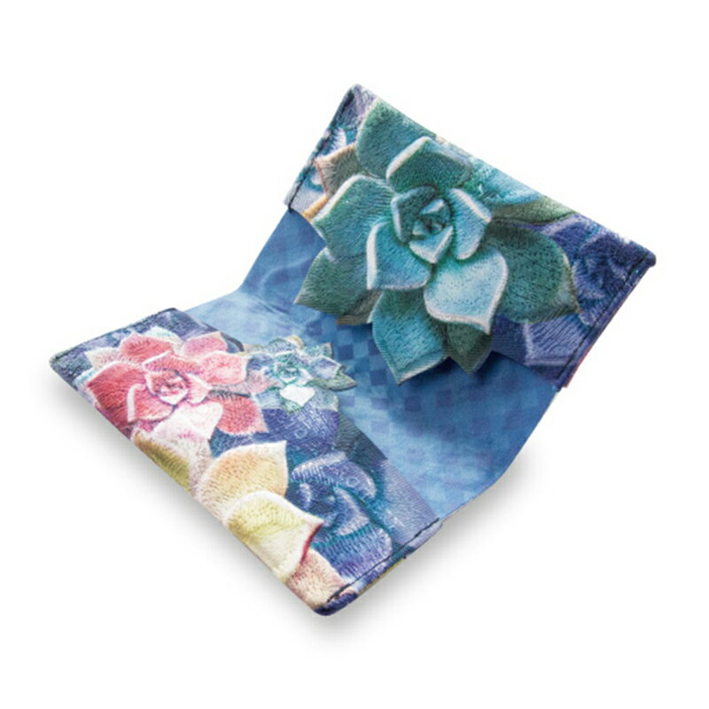 【ふるさと納税】せと刺織り(R) カードケース（エケべリアネイビー）　せと刺繍(R) | プレゼント ギフト 香川県 高松市 二つ折り コンパクト 名刺ケース 名刺入れ 2ポケット スリム 瀬戸内 伝統工芸 カラフル おしゃれ 送料無料 サムネイル2