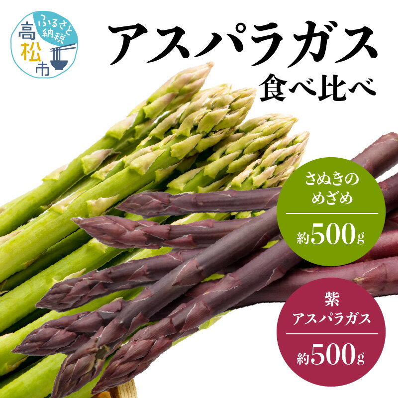 アスパラガス 食べ比べ ( 紫 アスパラガス 500g と さぬきのめざめ 500g ) 約1kg 【2026-6月上旬～2026-10月中旬配送】 | シャキシャキ 食感 ジューシー 柔らかい グリーンアスパラガス 野菜 食品 人気 おすすめ お取り寄せ お取り寄せグルメ 産地直送