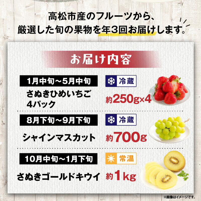 【ふるさと納税】【3回お届け】高松市自慢のフルーツ定期便【C】 | 果物 フルーツ 果実 いちご マスカット キウイ さぬきひめいちご シャインマスカット ゴールドキウイ さぬきゴールド デザート スイーツ 贈答 贈り物 ギフト おすそ分け お取り寄せ 香川県 高松市 サムネイル2