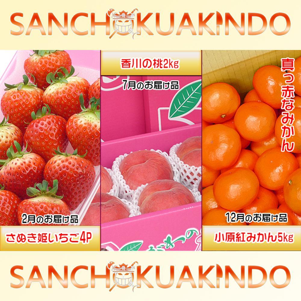 【ふるさと納税】【定期便3回Aコース】 フルーツ セット 定期便 ( いちご 約250g × 4パック & 桃 約2kg & みかん 約5kg × 3ヶ月 ) ｜産直あきんど 坂出産 創業100年 | フルーツ 果物 くだもの 食品 人気 おすすめ 送料無料 お楽しみ サムネイル2
