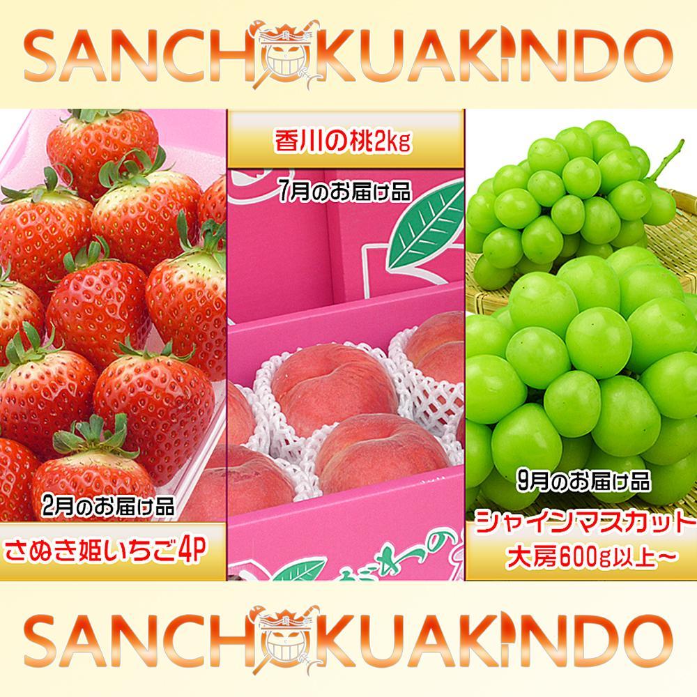 【ふるさと納税】【定期便3回Cコース】 フルーツ セット 定期便 ( いちご 約250g × 4パック & 桃 約2kg & シャインマスカット 1房 約600g以上 × 3ヶ月 ) ｜産直あきんど 坂出産 創業100年 | フルーツ 果物 くだもの 食品 人気 おすすめ 送料無料 お楽しみ サムネイル2