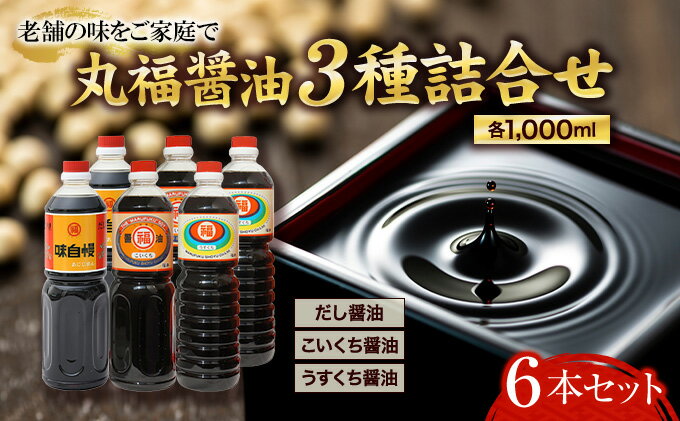 【ふるさと納税】創業90年！丸福醤油詰合せ 濃口 薄口 だし醤油 1L 6本セット（しょうゆ しょう油 讃岐郷土 大容量 調味料 うすくち こいくち 6本入り 1リットル だし 出汁 かつお いりこ 昆布 老舗 淡口 丸福醤油 セット 保存 卵かけご飯 吸い物 おでん 鍋） サムネイル2