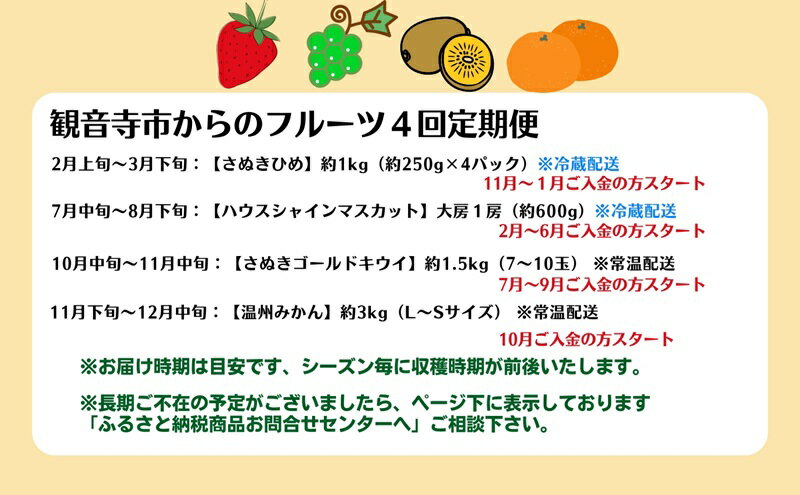 【ふるさと納税】【2025年受付】 観音寺市からの特産フルーツ 定期便 年間4回　お届け：寄附ご入金確認月の翌月以降の出荷月より4回お届けいたします。 サムネイル3