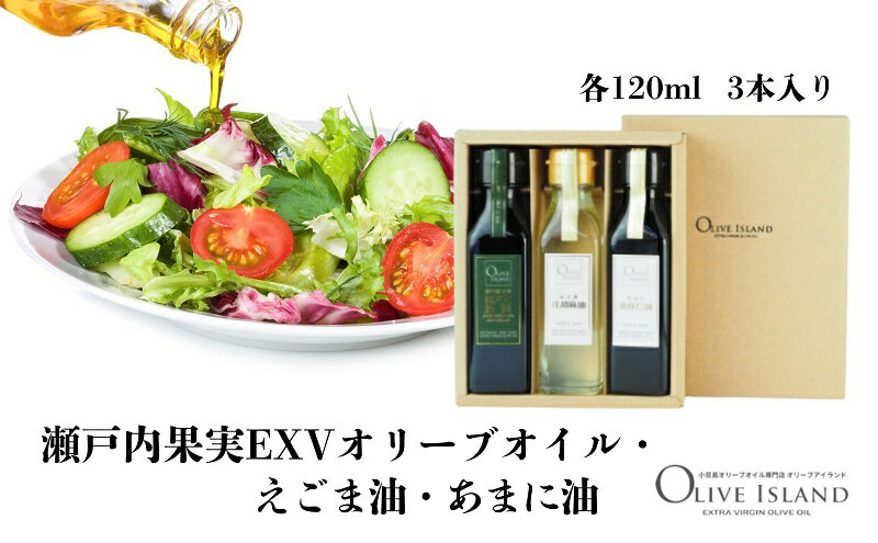 【ふるさと納税】【 小豆島 】瀬戸内果実EXVオリーブオイル・えごま油・あまに油 120ml 3本入 ギフトセット 小豆島 調味料 オイル 油 サムネイル2