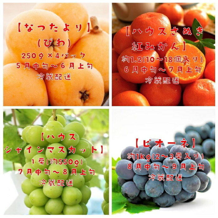 【ふるさと納税】【フルーツ定期便】フルーツ王国さぬきの旬のフルーツを毎月1種類ずつお届け しあわせ製麺 シャインマスカット ピオーネ さぬきひめ さぬきゴールド デコポン デラウエア 小原紅早生みかん キウイっこ 香緑 なつたより サムネイル3