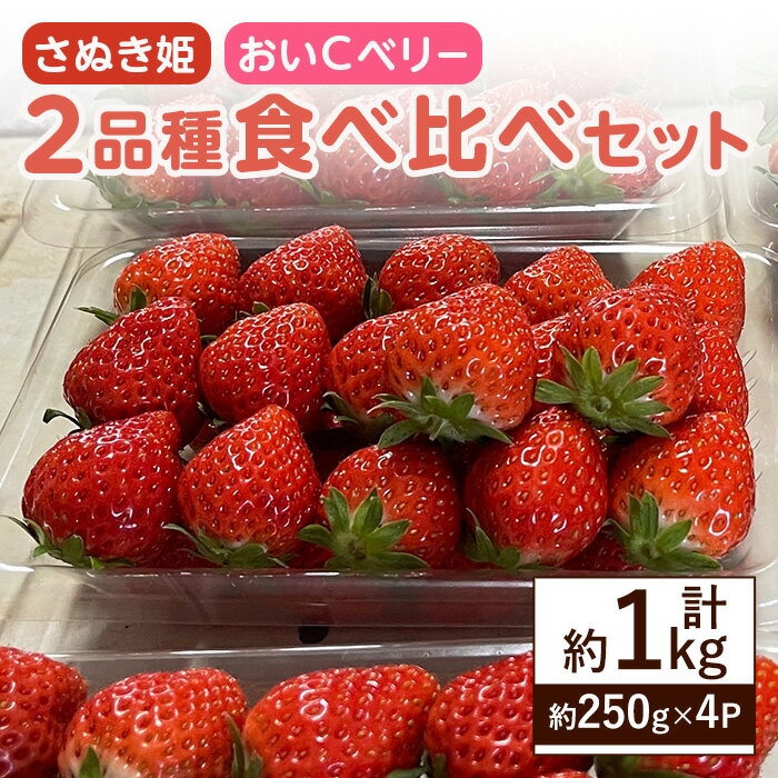 ＜先行予約！2026年2月上旬以降順次発送予定＞いちご2品種食べ比べセット(約250g×4P・約1kg) 国産 果物 いちご イチゴ 小分け 4パック 食べ比べ セット さぬき姫 おいCベリー 産地直送 新鮮 冷蔵便 新登場 【man347】【クズハラ農園】