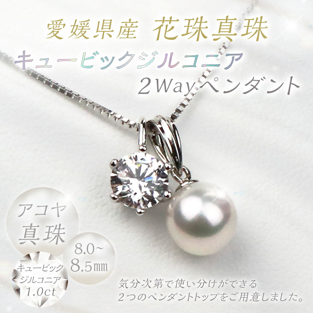 【ふるさと納税】花珠真珠 キュービックジルコニア 2Wayペンダント 8.0-8.5mm 真珠 本真珠 アコヤ真珠 パール ジルコニア 1.0c ネックレス アクセサリー 925 シンプル おしゃれ 上品 高品質 製品保証書付き 日本製 愛媛県 送料無料 (866) サムネイル2